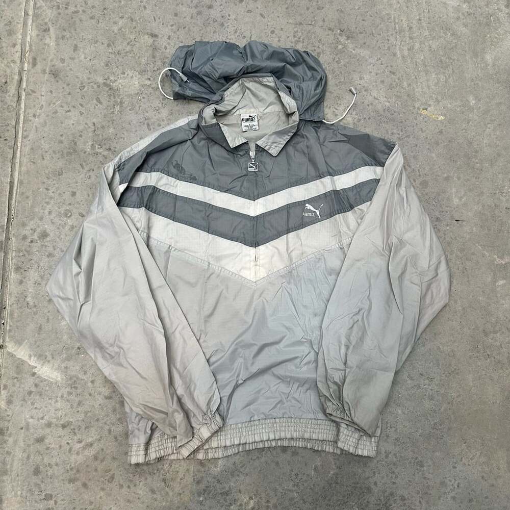 Vintage Puma Grey Colorblock Windbreaker Jacket - Large